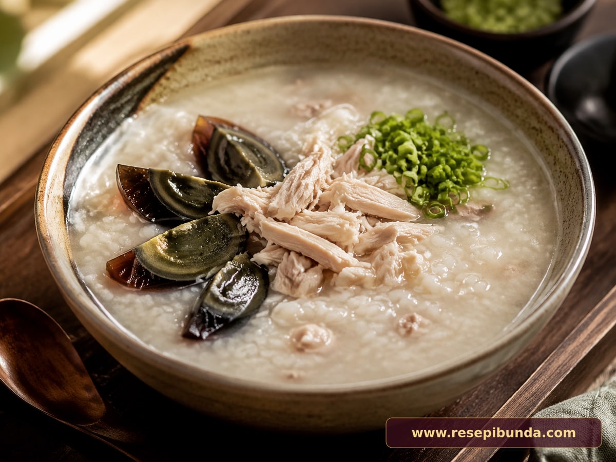 Hidangan Bubur Telur Pitan Ayam