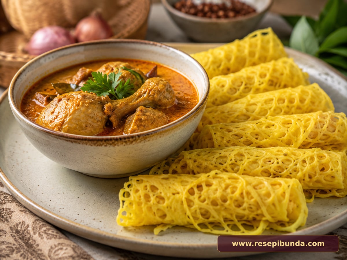 Hidangan Roti Jala Kari Ayam