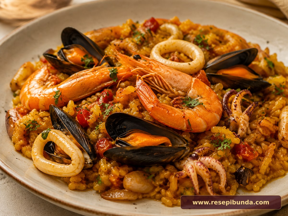 Hidangan Paella Seafood Rumahan
